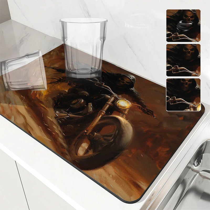 Axyaa Halloween Skull Kitchen Mat Absorbent Antiskid Draining Quick Dry Tableware Pad