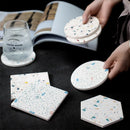 Axyaa Terrazzo Coasters Set - Modern Ceramic Stone Drink Mats for Coffee Table