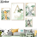 Axyaa Jungle Animals Custom Name Wall Art Poster Canvas Painting Nursery Decor