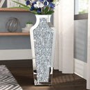 Axyaa Crushed Diamond Mirrored Vase 27" Tall, Crystal Silver Luxury Home Decor Piece
