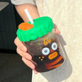 Axyaa Cute Expression Glass Water Bottle With Straw, Portable Drinking Bottle
