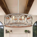 Axyaa Farmhouse Wood Grain Circular Chandelier - Retro Industrial Iron Art Ceiling Light