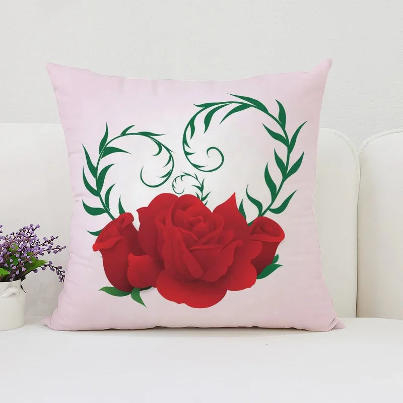Axyaa Roses Flowers Pillow Cover, 45x45, Living Room Cushions, Aesthetic Decor