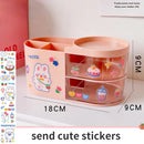 Axyaa Desktop Organizer Drawer, Transparent Plastic Multifunction Pen Holder Cute Design