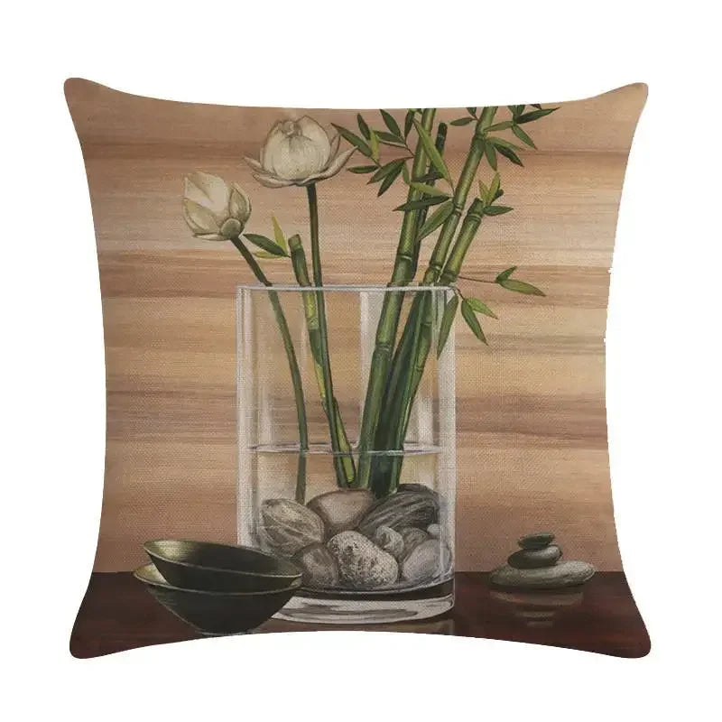 Axyaa Bouquet Cushion Cover 45*45cm - Stylish Art Flowers Flax Pillow