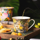 Axyaa Camellia Flower Fine Bone Coffee Cup with Lid - Colorful Floral Mug