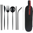 Axyaa Stainless Steel Dinnerware Set with Reusable Straw, Cutlery, Knife, Spoon, Fork, Chopsticks