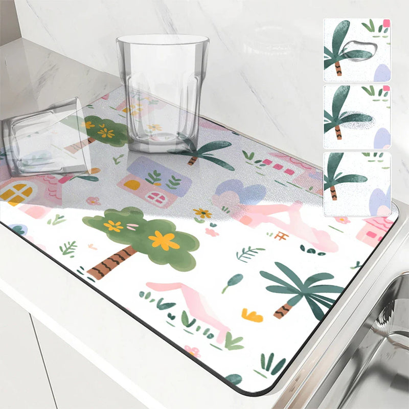 Axyaa Cartoon Building Kitchen Drying Mat