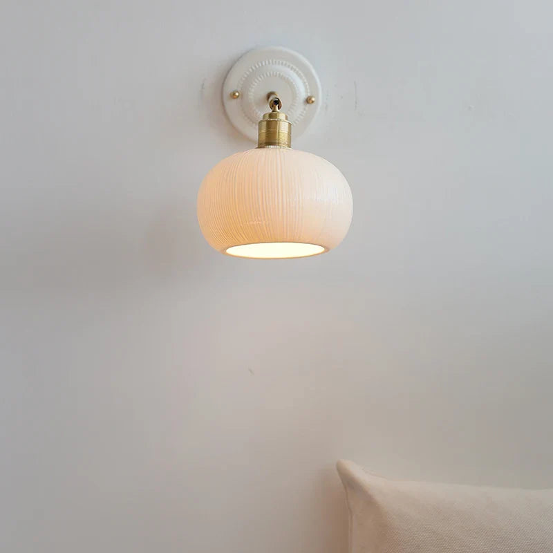 Axyaa White Ceramic LED Wall Sconce Mirror Light Copper Nordic Modern Bedside Lamp