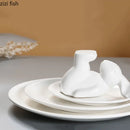 Axya White Porcelain Rabbit Tray Cake Pan Dessert Plate Fruit Dish Stand