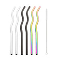 Axyaa Wave Line Stainless Steel Drinking Straws - 6Pcs Smoothie Juice Cocktail Straws
