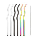 Axyaa Wave Line Stainless Steel Drinking Straws - 6Pcs Smoothie Juice Cocktail Straws