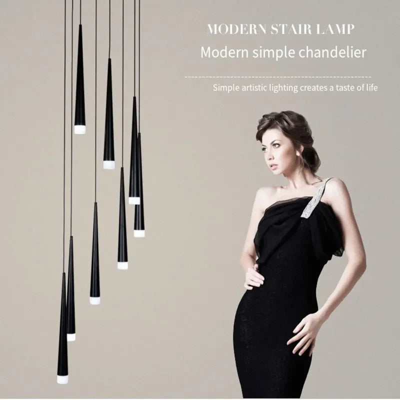 Axyaa Modern LED Stair Chandelier Nordic Style for Duplexes Bars and Lofts