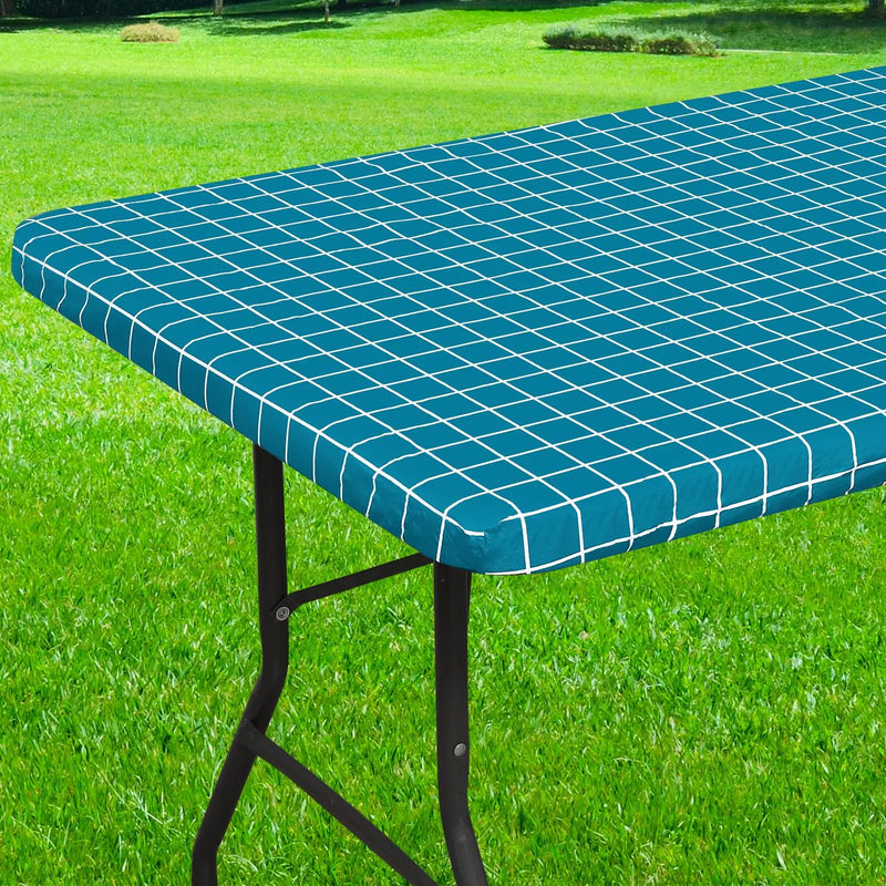 Axyaa Elastic Fitted Rectangle Vinyl Tablecloth for Indoor Outdoor Tables