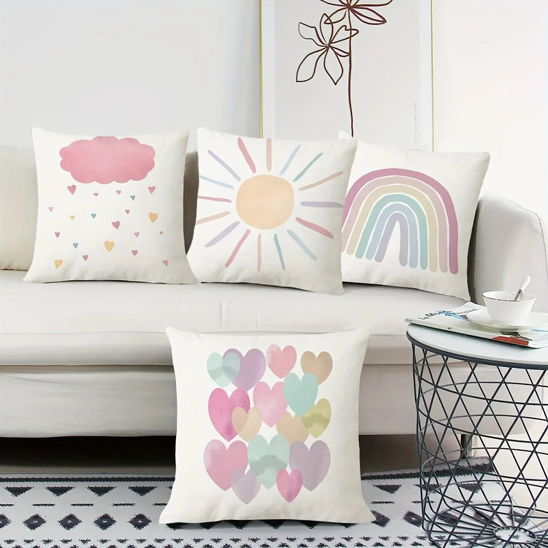 Axyaa Rainbow Star Sun Pattern Printed Pillow Cover for Living Room Sofa Home Decoration
