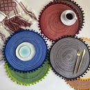 Axyaa Red Pompom Placemats - Set of 6/10, Cute Woven Table Mats for Kitchen & Dining
