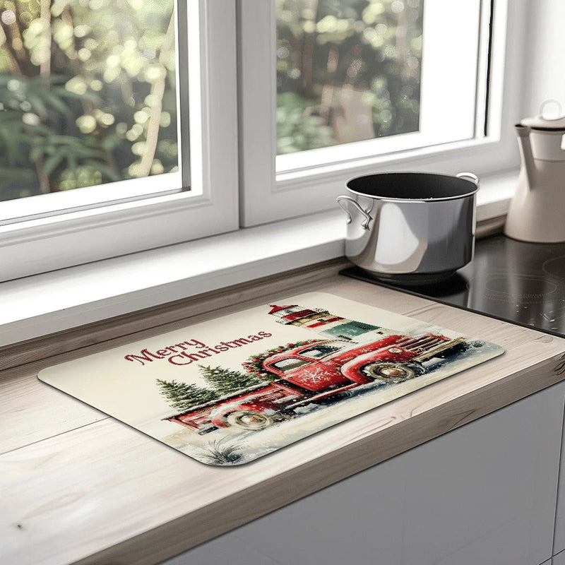 Axyaa Christmas Tree Coffee Dish Mat: Absorbent, Anti-slip, Quick Dry Drain Pad