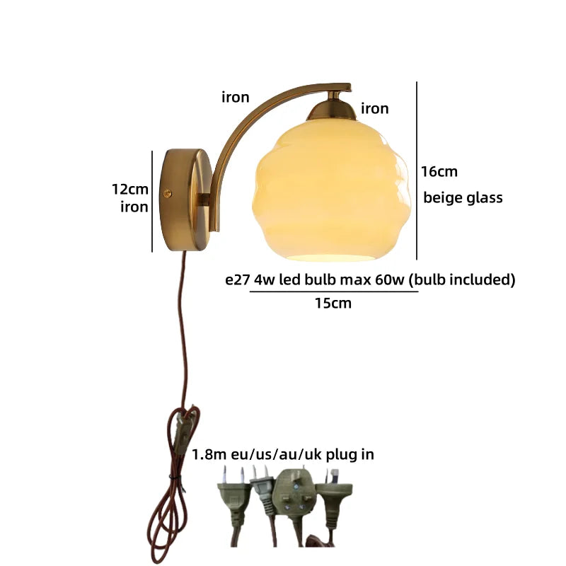 Axyaa Nordic LED Wall Sconce with Switch, Glass Shade, E27 Bulb
