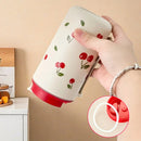 Axyaa Cherry Pattern Coffee Cup - Portable Heat-resistant Sealed Beverage Mug
