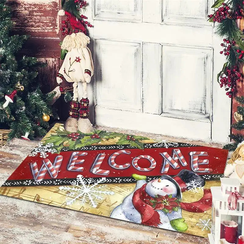 Axyaa Christmas Welcome Mat with Santa Snowman Car Print
