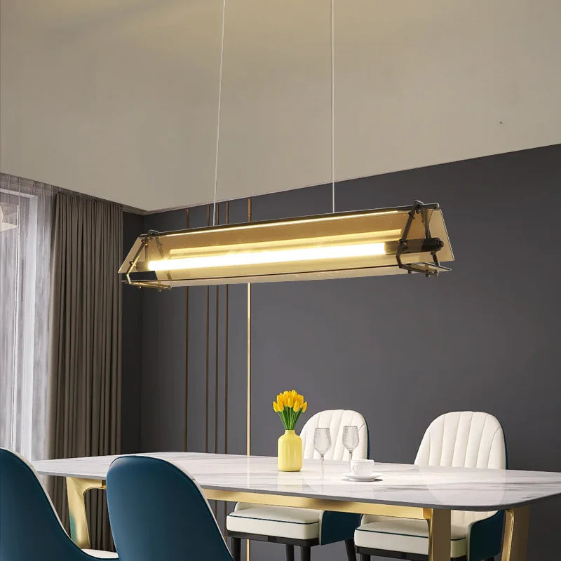 Axyaa Amber LED Pendulum Dining Table Light - Modern Minimalist Island Decor