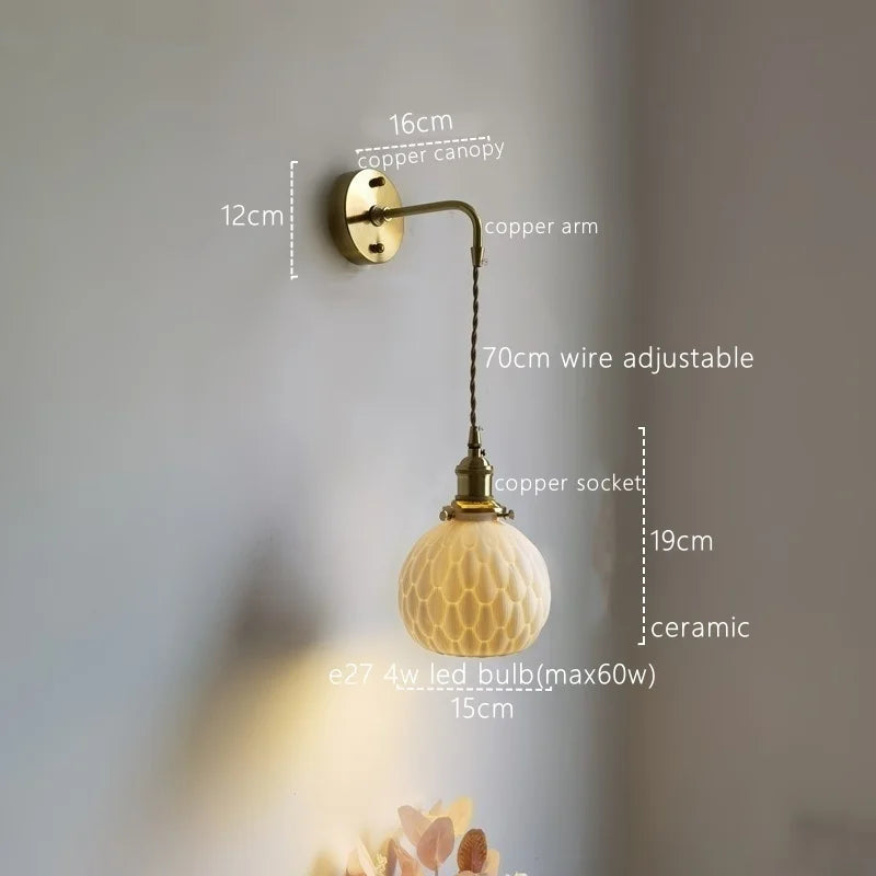 Axyaa Nordic LED Wall Sconce Copper Bedroom Mirror Light Interior Lamparas
