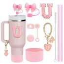 Axyaa 10-Piece Cup Accessories Set with Straws, Brush, Flower Charm, & Spill-Proof Stopper