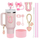 Axyaa Stanley Cup Accessories Set with Straw, Brush, Flower Charm, Stopper, and Boot.
