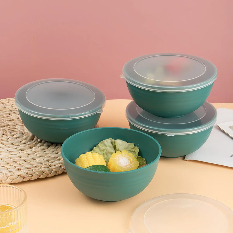 Axyaa 4pcs Bowl Set with Lid & Bento Box for Camping, Picnic, Kitchen Essentials