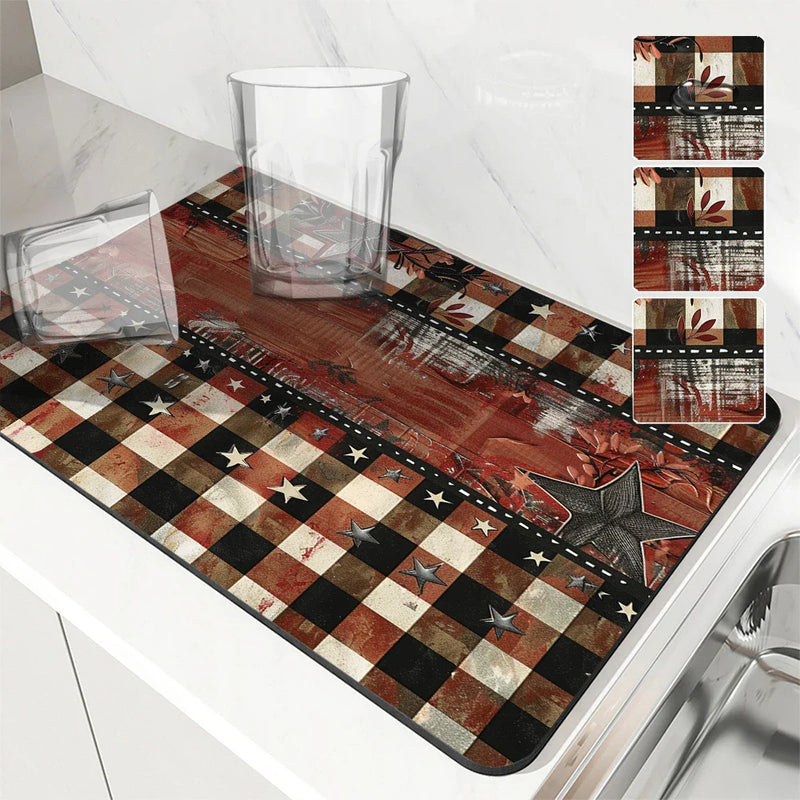 Axyaa Wood Five-pointed Star Drying Mat - Non-Slip Absorbent Placemat for Kitchen Counter