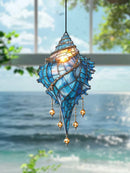 Axyaa Blue Acrylic Conch Shell Suncatcher Coastal Beach House Window Decor