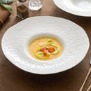 Axyaa White Hammer Straw Hat Pattern Ceramic Soup Plate