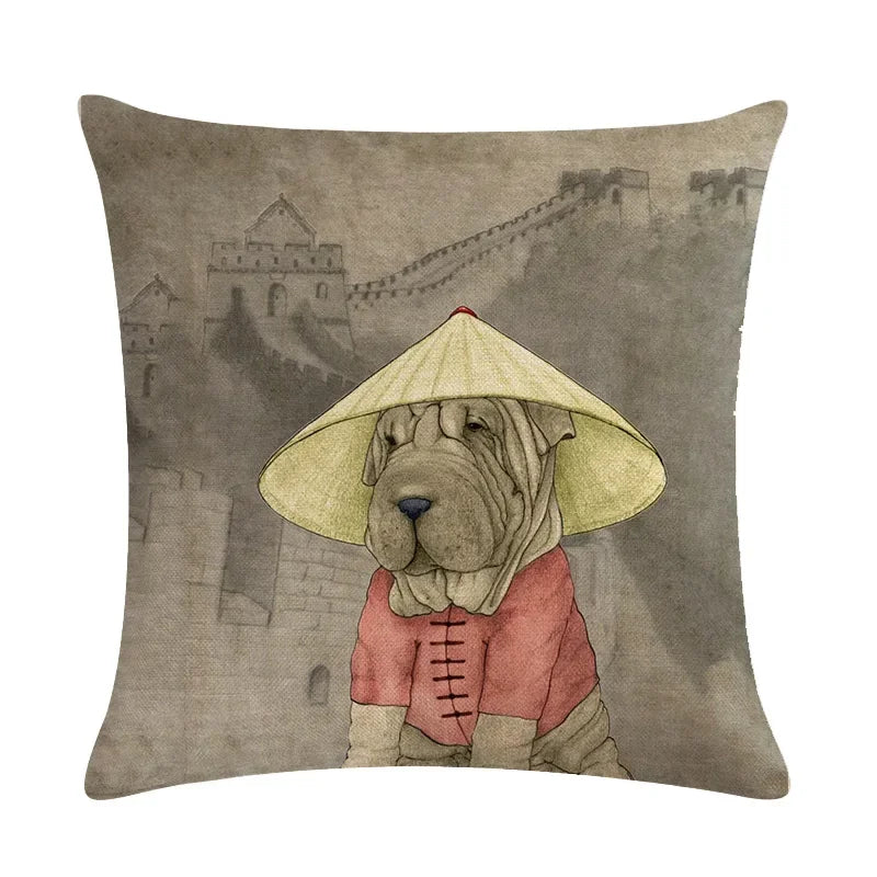 Axyaa Animal Pillowcase Family Car Pillow Case Cartoon Flax Cushion Cover