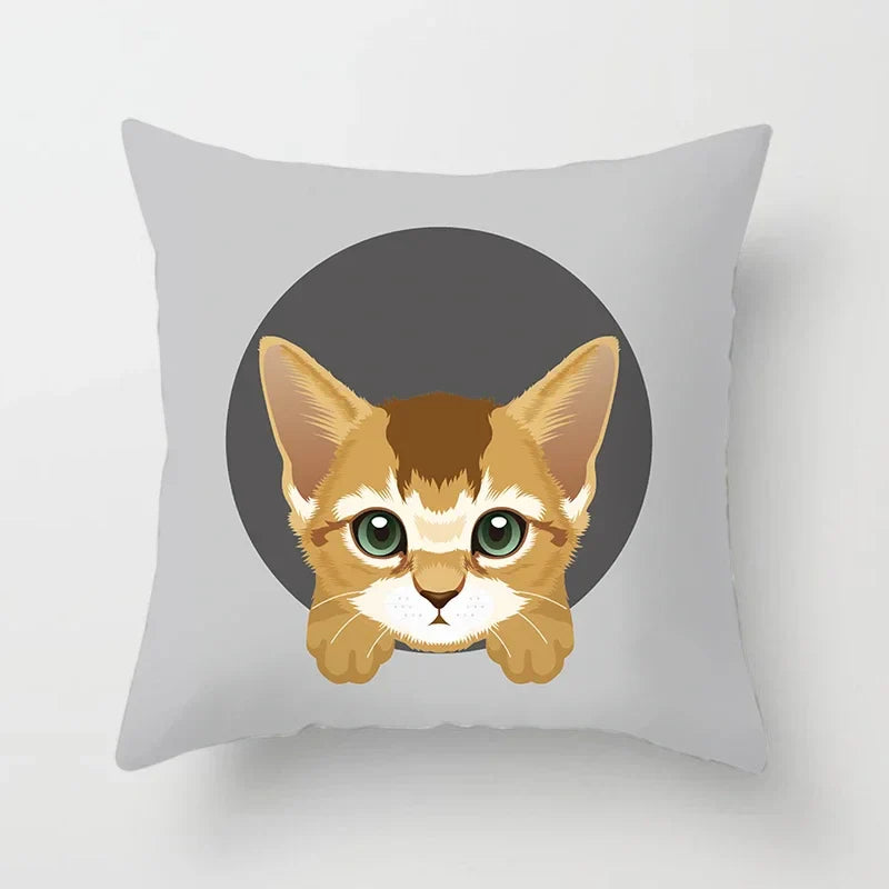 Axyaa Cute Cat Round Head Cushion Cover 45x45cm Polyester Pillowcase Square