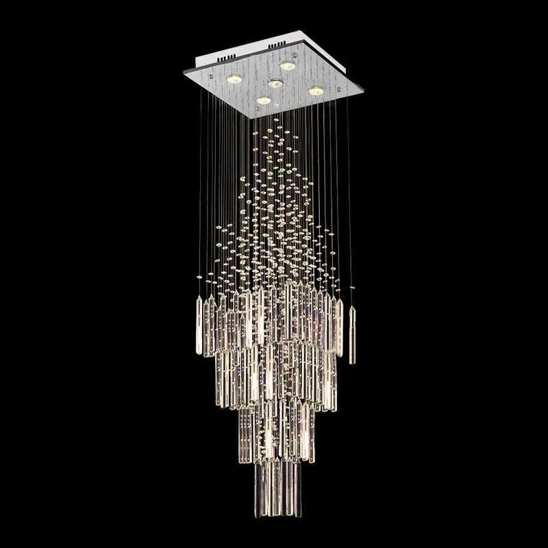 Axyaa Crystal Ceiling Chandelier - Modern Square Base Light Fixture for Living Room and Staircase