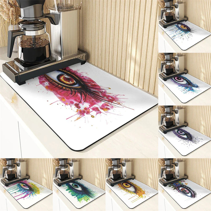 Eye Print Watercolor Style Absorbent Drying Mat & Coasters Set by Axyaa