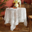 White Lace Tablecloth by Axyaa - Elegant Floral Embroidered Cover for Dinning & Wedding Tables