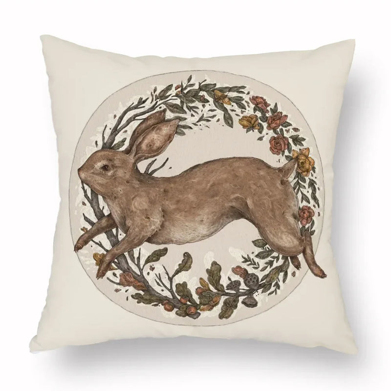 Axyaa Retro Flower Fox Pillowcase in Peach Skin Velvet.