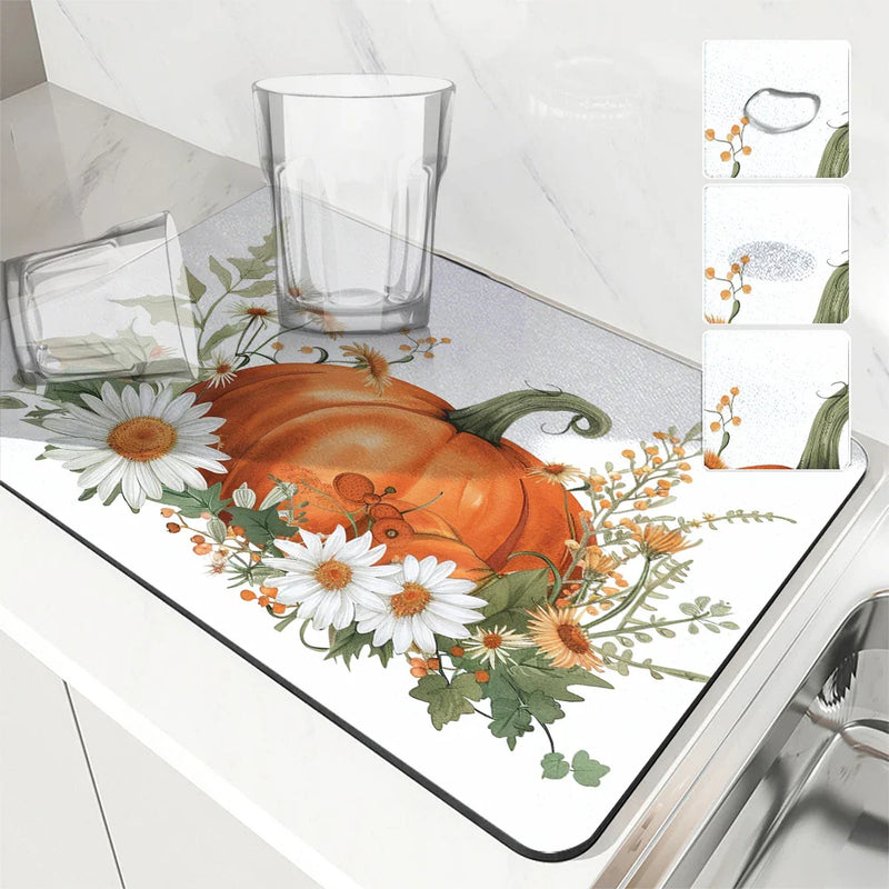 Axyaa Small Daisy Absorbent Draining Mat - Quick Dry Kitchen/Bathroom Drain Pad