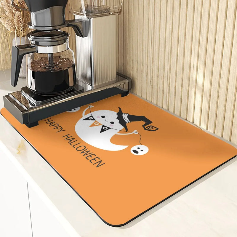 Axyaa Silicone Pumpkin Drying Mat: Halloween Kitchen Decor Absorbent Placemat & Cup Holder
