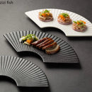 Axya Ceramic Fan-Shaped Sushi Plate Set - Striped Creative Dining Tableware