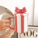 Axyaa Red Stripe Ceramic Coffee Cup with Lid Home Milk Mug