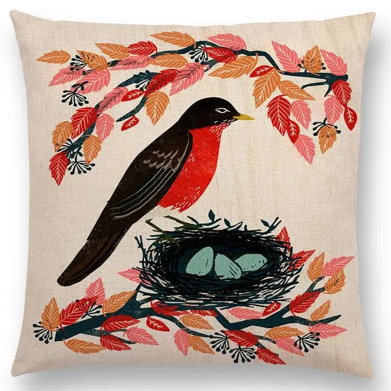 Axyaa Bird-Floral Teacup & Lepidoptera Cushion Cover for Decor & Sofa