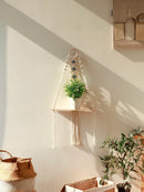 Axyaa Macrame Floating Shelf with Sticks - Boho Home Decor & Plant Display