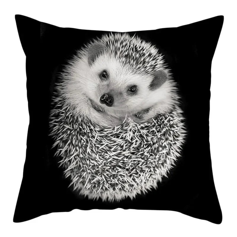 Hedgehog Print Pillow Cover for Home Sofa Decor 45X45cm - Axyaa