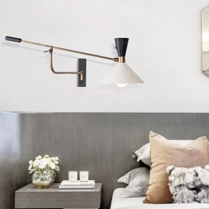 Axyaa Nordic Long Arm Wall Sconce with Adjustable Reading Lamp