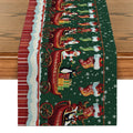 Axyaa Christmas Table Runner: Santa Deer Cart Presents Snowflakes Farmhouse Dining Decor