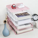 Axyaa 4-Layer Stackable Pink Desk Organizer - Metal File Tray for Desk Organization