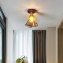 Axyaa Amber Glass LED Ceiling Lamp: Modern Aluminum Wood Light Fixture