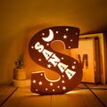 Axyaa Personalized LED Name Wall Decor Night Light with Stars for Family, Couples, Kids - Wooden Lamp